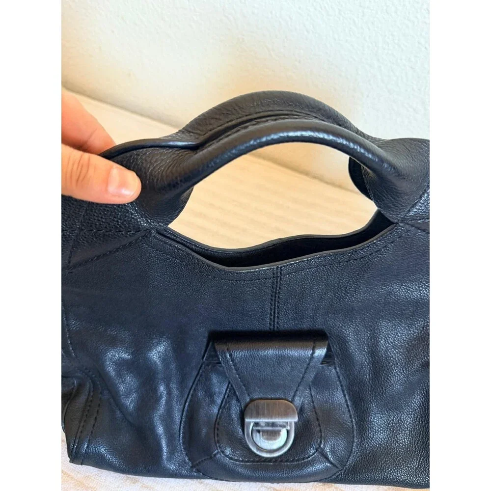 Francesco Biasia Black Leather Satchel Crossbody Top Handle Shoulder Bag